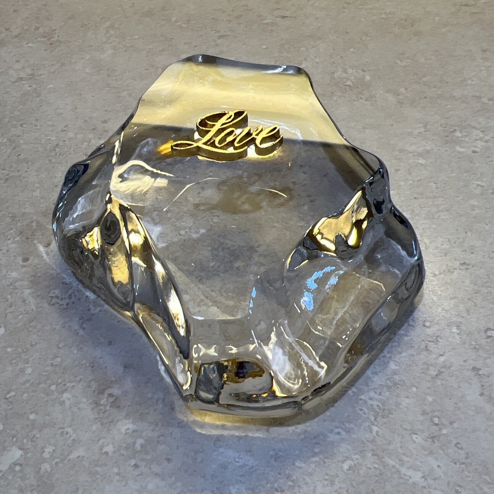 Gerity Love Clear Glass 24K Gold Paper Weight Hope Faith Love Luck